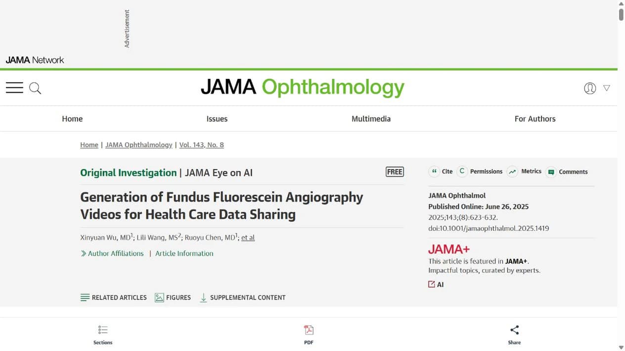 Screenshot of the official JAMA Ophthalmology publication webpage